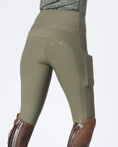Pantalones de equitación de cintura alta para mujer, largos, color verde oliva, elásticos, con bolsillos, para montar a caballo - Product Image 3