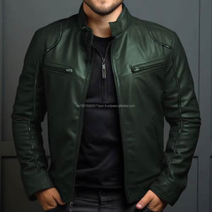Chaqueta de cuero para motocicleta para hombre, chaqueta de cuero punk con cuello alto para jóvenes, chaqueta de cuero para hombre - Product Image 3