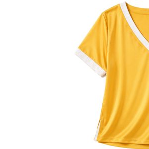 Ensemble de pyjama en satin jaune personnalisé pour femmes, haut à manches courtes et short, vêtements de nuit doux, vêtements de détente, fabrication sur mesure OEM ODM - Product Image 3