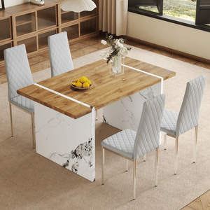 Tavolo da pranzo in legno naturale MDF 55 "x 31.5" accoppiato 4 sedie da pranzo in stile moderno grigio chiaro insieme essenziale per la casa minimalista - Product Image 4