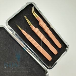 Pinzas para pestañas de acero inoxidable sólido con revestimiento de polvo marrón ligero, herramienta de belleza puntiaguda para pestañas con agarre de diamante para cuidado Personal - Product Image 4