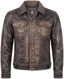 Chaqueta de Motociclista de Cuero Vacuno para Hombre, Talla Grande, Cuello Alto, Cierre de Cremallera, Acabado Lavado, Corte Regular, Impermeable, para Invierno - Product Image 4