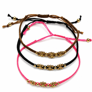 Handmade Gold Beaded Adjustable Thread Bracelet <b>Set</b> for Women Multicolor Macrame Trendy Party Fashion Jewelry - Product Image 1