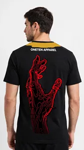 Oneten Apparel <b>Men's</b> <b>Black</b> Short Sleeve T-<b>Shirt</b> O-Neck Streetwear With <b>Red</b> Hand Graphic Print On Back - Product Image 6