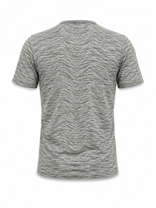 T-shirt à manches courtes gris chiné pour homme, col rond, coupe classique, séchage rapide, en polyester tricoté, vêtement décontracté, logo imprimé sur le devant - Product Image 3