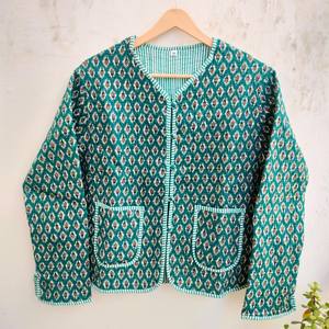 Chaqueta Acolchada de Algodón con Estampado de Bloques Tejida a Mano para Invierno, Estilo Boho, Ligera y Colorida, con Cierre de Botones, para Mujer, Ideal para Regalo - Product Image 4