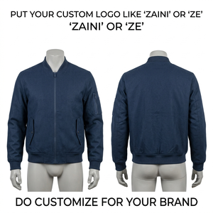 Chaqueta Bomber de Invierno Unisex de Primera Calidad, 340 GSM, Algodón y Poliéster, Resistente al Viento, Color Azul Marino, con Parche Personalizado Bordado - Product Image 1