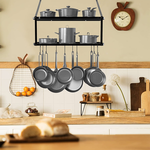 Support mural double niveau multifonctionnel en fer pour cuisine commerciale, idéal pour le stockage en gros, construction robuste - Product Image 6