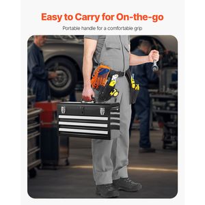 20.5-inch Portable Metal <b>Tool</b> <b>Box</b> with 3 Ball Bearing Slide Drawers <b>Small</b> <b>Tool</b> Chest Liners High-quality EVA - Product Image 2