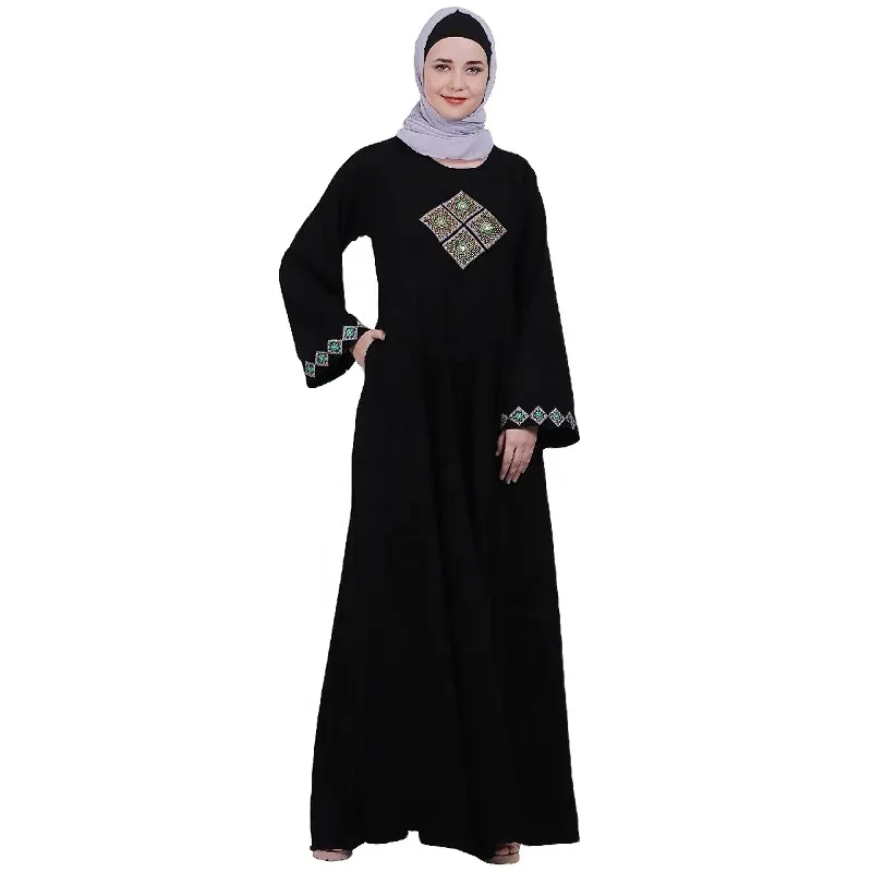 New Muslim Women Black Kaftan Islamic Maxi Dress Long Sleeve Arab Jilbab Abaya Kaftan Dresses at Cheap Factory Prices Bulk Sale