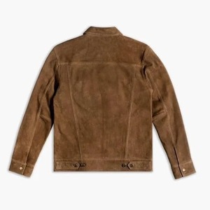 <b>Men's</b> Suede <b>Trucker</b> <b>Jacket</b> Brown Real Leather Button Up Western <b>Trucker</b> Coat - Product Image 2
