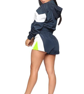 Ensemble coupe-vent colorblock pour femme, vente en gros personnalisée, léger, tendance, grande taille, ensemble short pour femme, 2 pièces - Product Image 4