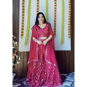 Lehenga Choli Indo-Occidental para Fiestas, con Lentejuelas y Bordados en Tela de Poliéster, Elegante Ropa de Fiesta - Product Image 5