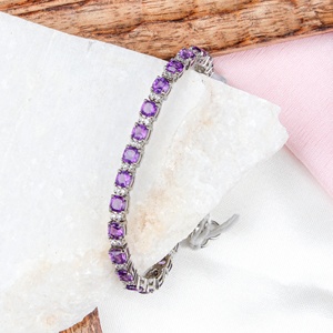 Wholesale 925 Sterling <b>Silver</b> Natural Cushion Amethyst CZ Tennis <b>Bracelet</b> Memoria Jewels - Product Image 2