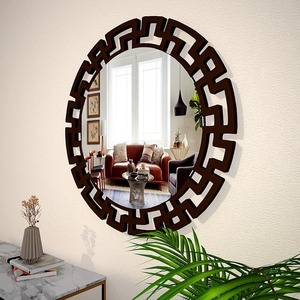 New Design Round wooden wall mirror carved frame decorative mirror modern wall decor living room bedroom hotel mirror Entryway - Product Image 6
