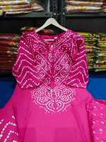 Ensemble Kurti Pantalon et Dupatta à imprimé Bandhani violet, vêtements ethniques pour femmes indiennes et pakistanaises, tenue décontractée pour les festivals