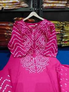 Conjunto de Kurti Recto con Estampado Bandhani Morado, Pantalón y Dupatta, Ropa Étnica India y Pakistaní para Mujer, Ropa Casual para Festivales - Product Image 5