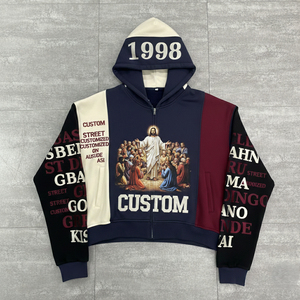Sudadera con Capucha Corta de Felpa Francesa de Alto Gramaje Personalizada 500GSM, Oversize con Bloques de Color, Estampado DTG y Bordado, Ropa OEM - Product Image 5
