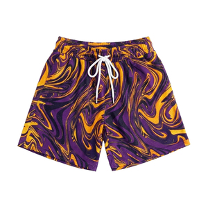 Shorts d'entraînement pour hommes, taille haute unie, avec cordon de serrage, en toile polyester/coton, imprimé numérique, coupe-vent, tricoté pour le sport - Product Image 1