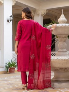 Women's Viscose Mango Silk Embroidered Kurta <b>Pant</b> Dupatta Set | <b>Sequins</b> Hand Work | Export Quality Apparel - Product Image 4