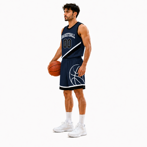 Ensemble de basketball personnalisé pour homme, bleu marine foncé, léger, avec short et maillot, pour entraînement intérieur et extérieur - Product Image 4
