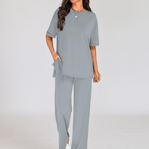 Conjunto de Dos Piezas para Mujer, Última Moda, Nueva Llegada de Verano, Camisa y Pantalones Cortos Casuales, Conjunto de Dos Piezas Transpirable de Color Sólido - Product Image 4