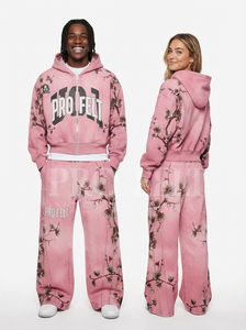 OEM ODM Personnalisé Hiver Imprimé Floral 100% Coton Streetwear Respirant Double Couche Sweat à Capuche Pantalon de Survêtement Ensembles de Survêtements - Product Image 5