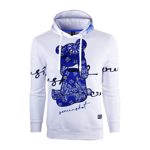 Sweat-shirt à capuche blanc pour homme avec imprimé ours rouge de dessin animé, coupe classique, décontracté, pour l'automne - Product Image 5