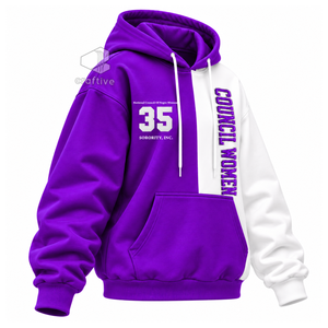 NCNW Sorority <b>Women's</b> Purple <b>White</b> Color Block <b>Hoodie</b> Greek Letter Embroidered Drawstring Hooded Pullover With Kangaroo Pocket - Product Image 2