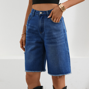 Vaqueros casuales de mezclilla para mujer con cierre de botón, cintura alta, desgastados, tela suave de alta calidad para una apariencia profesional. - Product Image 2