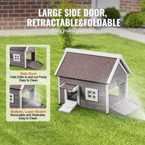 Casa de Madera Grande para Gatos de Exterior con Puerta de PVC Resistente a la Intemperie, Refugio para Gatos Salvajes con Entrada Lateral para Múltiples Gatos, Mueble para Mascotas - Product Image 4