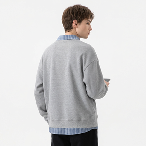 Sweat-shirt à col rond pour homme, gris clair, 100% coton, coupe classique, tricoté, respirant, en molleton, pour l'hiver - Product Image 3