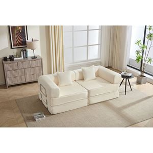 Divano Letto Modulare Convertibile in Corduroy da 78 Pollici con 2 Cuscini, Estensibile e Salvaspazio, Divano da Terra Compresso per Soggiorno - Product Image 2