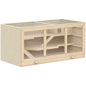 Gabbia per Animali Domestici a 3 Livelli in Legno per Piccole Razze, Habitat per Criceti, Topi, Ratti, Recinto per Esercizio e Gioco con Tetto Apribile e Rampe - Product Image 1