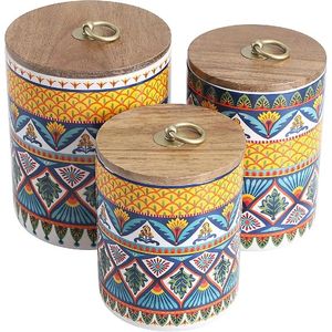 Tarro de madera de mango hecho a mano con estampado de esmalte para almacenamiento de alimentos en la cocina y uso utilitario de madera. - Product Image 4