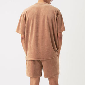 Men Unisex Custom Branded Woven Heavyweight <b>T</b>-Shirt Solid Pattern Shorts Set Oversized Two-Piece with Sleeves Quick Dry - Product Image 2