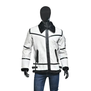 2026 OEM Best Selling <b>Men's</b> White Sheepskin Leather <b>Jacket</b> Front Logo Faux Fur Lining 100% High Quality Low MOQ Heated Winter - Product Image 4