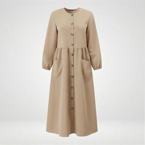 Robe Abaya Longue d'Été pour Femme, Modeste, Décontractée, Style Islamique, Col Nœud, Boutons en Dentelle, Perles, Plissée, Couleur Personnalisable - Product Image 1