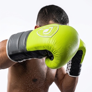 Guantes de Boxeo de Cuero Dumela, Color Verde Lima, Negro y Blanco, con Cordones y Diseño de Logotipo, Equipo de Entrenamiento - Product Image 2