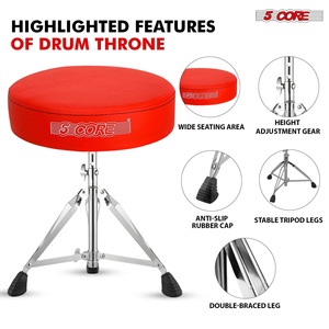 5 Core Drum Throne 3" Thick <b>Padded</b> Memory Foam Comfortable Drummer <b>Stool</b> 200Lb Capacity Adjustable - Product Image 2