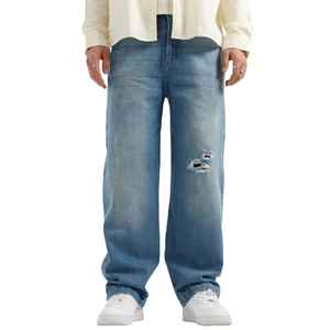 Jeans en denim uni foncé respirant et décontracté pour hommes, brodés, vente en gros directe du fabricant, pour l'été, l'automne et l'hiver - Product Image 1