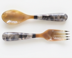 Premium Natural Horn Head Smoke <b>Marble</b> Salad Server <b>Set</b> Handmade Spoon Folk Style For Kitchenware Tabletop Hotel And <b>Dinnerware</b> - Product Image 1