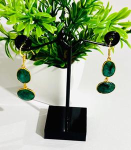 Boucles d'oreilles en pierres précieuses vertes émeraude naturelles, plaquées or, avec serti clos, élégantes, bijoux de mode indiens pour femmes, mariage nuptial - Product Image 2