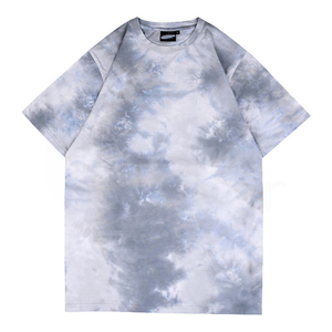 Men's Tie-Dye Short Sleeve T-Shirt O-<b>Neck</b> Knitted Casual Oversized <b>Cloud</b> Pattern Regular Fit - Product Image 1