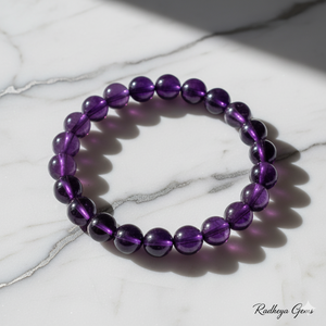 Handmade AAA Amethyst Round Bead <b>Bracelet</b> – Polished Gemstone Stretch <b>Bracelet</b> for Men & Women - Product Image 1
