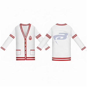 Suéter Cárdigan Largo de Punto Acrílico con Cuello en V de la Hermandad Delta Sigma Theta DST, Color Azul Rey con Detalles Blancos, Diseño de Suéter Chicago - Product Image 3