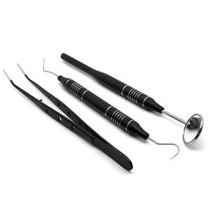 Juego de instrumentos quirúrgicos dentales con mango rojo, 3 piezas: espejo, pinzas y explorador, con agarre manual moleteado plateado, certificado CE Clase I - Product Image 5
