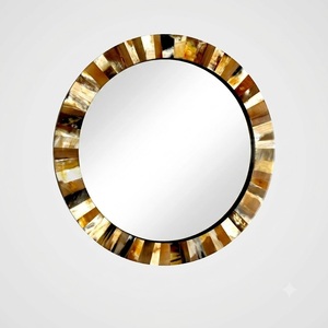 Decorative Round Horn Inlay Wall <b>Mirror</b> with <b>Hanging</b> Design Luxury Accent <b>Mirror</b> for Bathroom Bedroom Living Room Entryway Home - Product Image 1