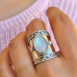 Bague en argent sterling 925 avec cabochon en pierre de lune, bijou artisanal - Product Image 2