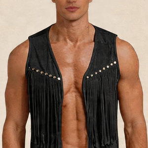 <b>Mens</b> Fringe Vest Western Cowboy Leather Sleeveless <b>Jacket</b> <b>Suede</b> Tassel Motorcycle Festival Rodeo OEM Premium OEM Apparel - Product Image 4